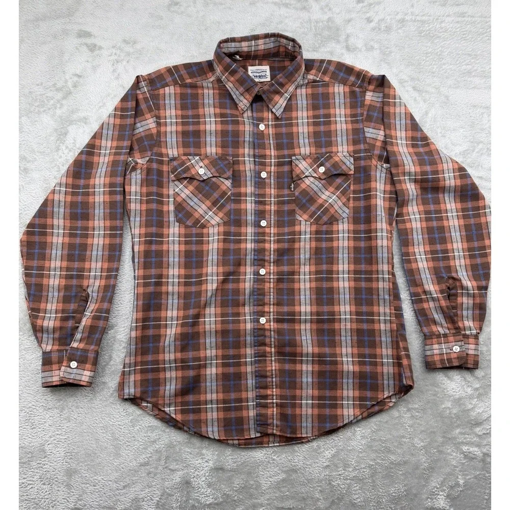 Vintage Levi's Plaid Long Sleeve Flannel Shirt Men's Size Large Made In USA